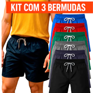 Kit 3 Shorts e Bermudas Masculinas Tactel com 3 Bolsos | Fitness, Corrida, Praia e Academia - B 08