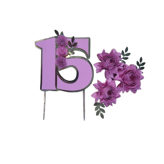 Topo de Bolo 15 Anos – Rosa e Dourado com Flores em Papel | Pronto para ...