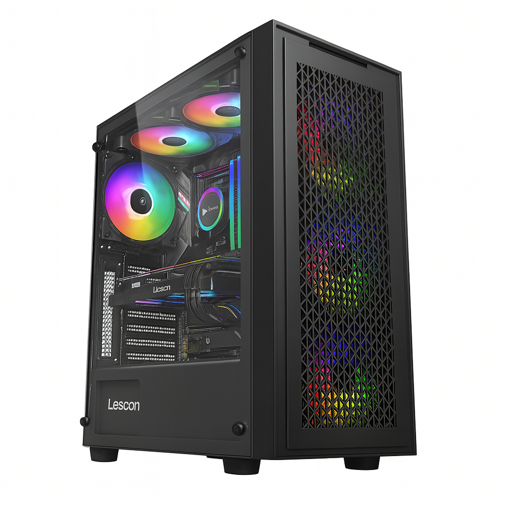 Gabinete Gamer com 3 ou 6 Fans RGB ATX X-Frame Preto (Estilo Red Dragon)