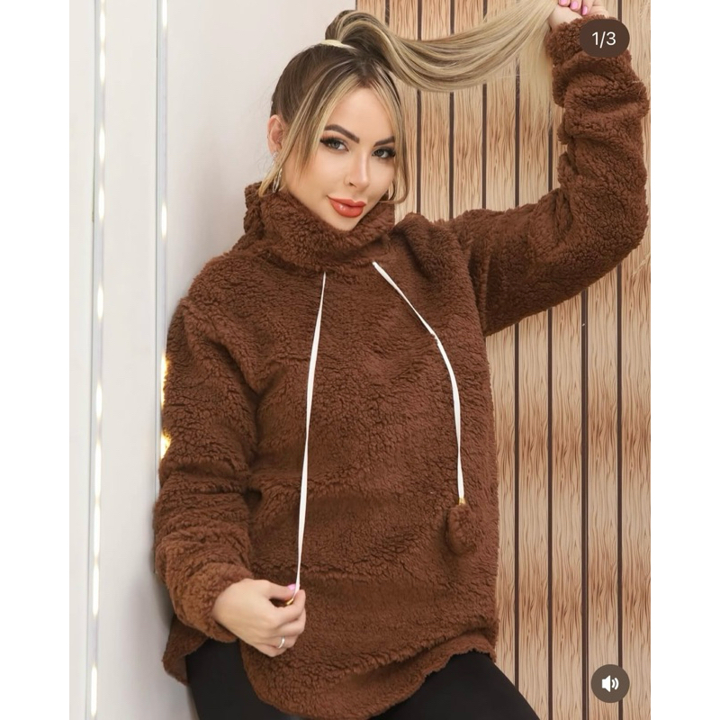 Casaco Teddy Sherpa Com PomPom Poncho Vest Leg Ted Pelinho