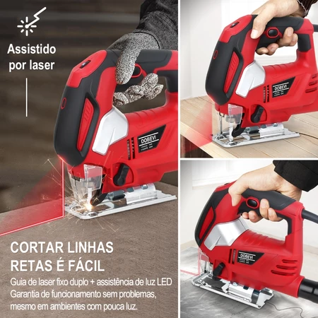 Serra Tico Tico Elétrica 850W Profissional Com Laser Base Ajustável Corte Madeira Metal PVC Dobevi
