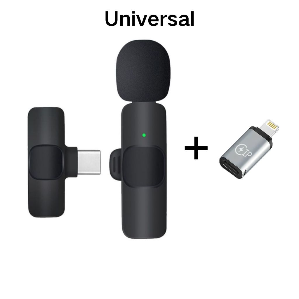 Microfone de Lapela Sem Fio K9 Vlog Compatível Tipo C e iPhone ios Universal