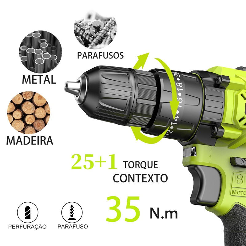 ZPER Furadeira Parafusadeira A Bateria 21V Com Duas Bateria Maleta