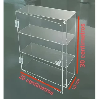 vitrine, organizador e expositor em acrílico. 3 cores disponíveis. Transparente - Branco - Preto. Com puxador.