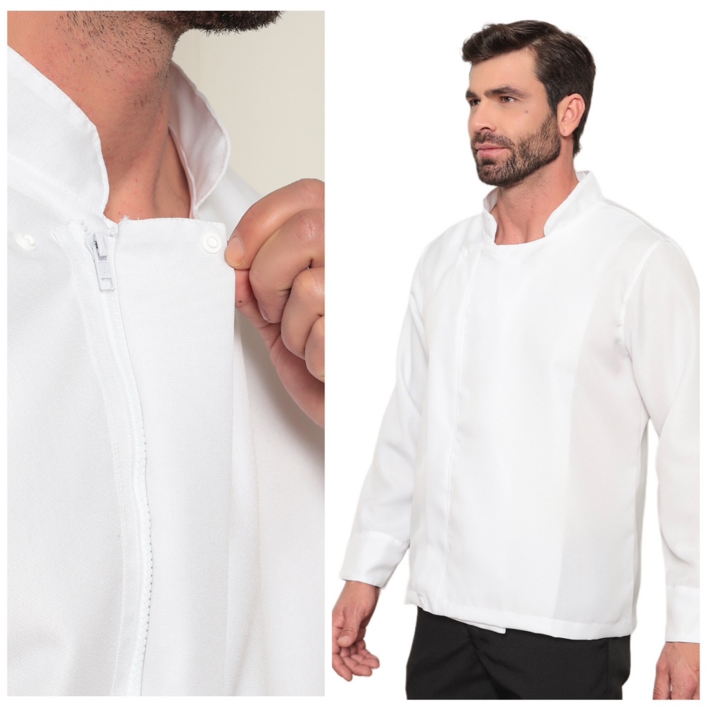 Dolma Chef Masculina com Zíper Branco Nápoles Gardenia Jalec