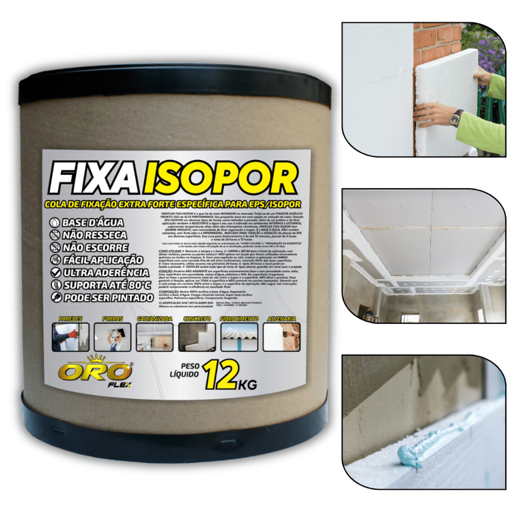 FIXA ISOPOR Cola Ultra Forte Isopor/EPS Telhado Amianto Fibrocimento Metal Zinco Pronto Uso 12KG