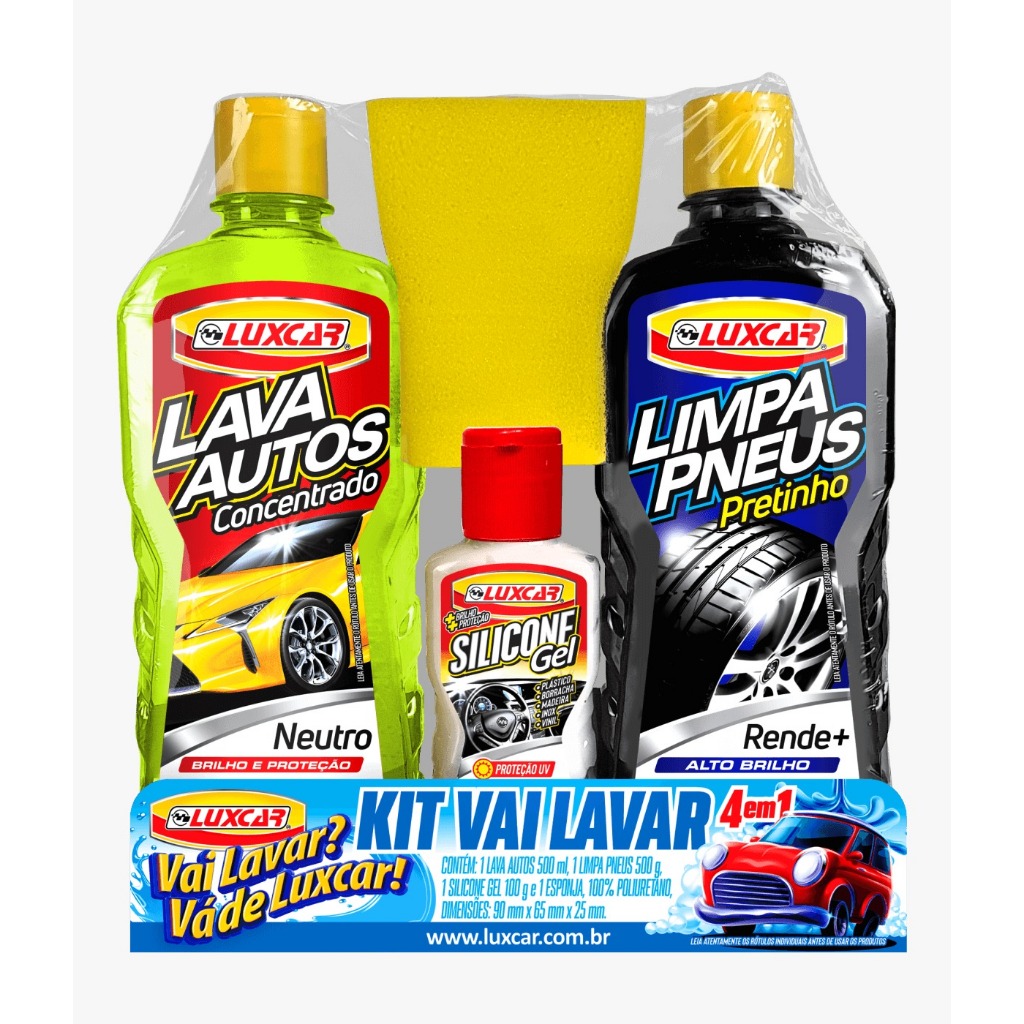Kit Vai Lavar Carro Luxcar 4 em 1 – Lava Autos + Pretinho + Silicone ...