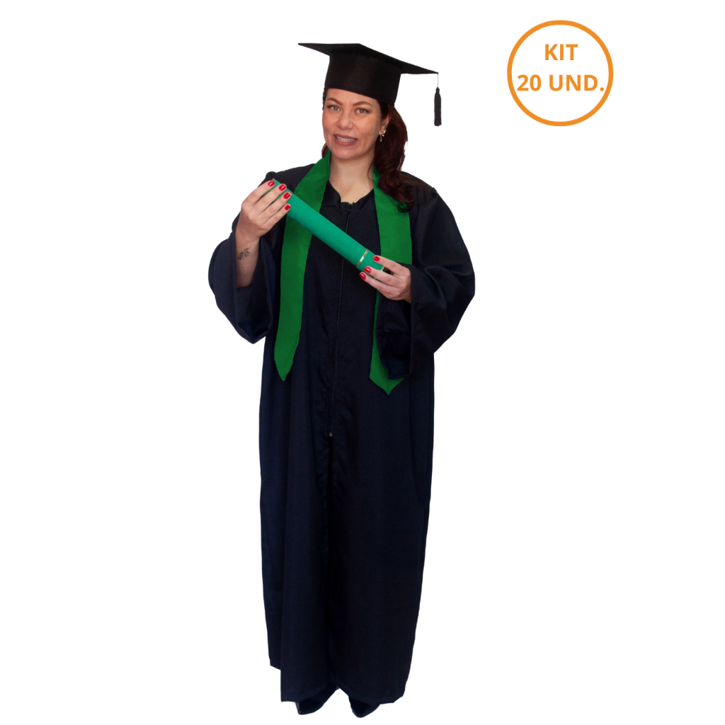 Kit 20 Becas De Formatura Americana Com Capelo Faixa E Canudo Completo ...