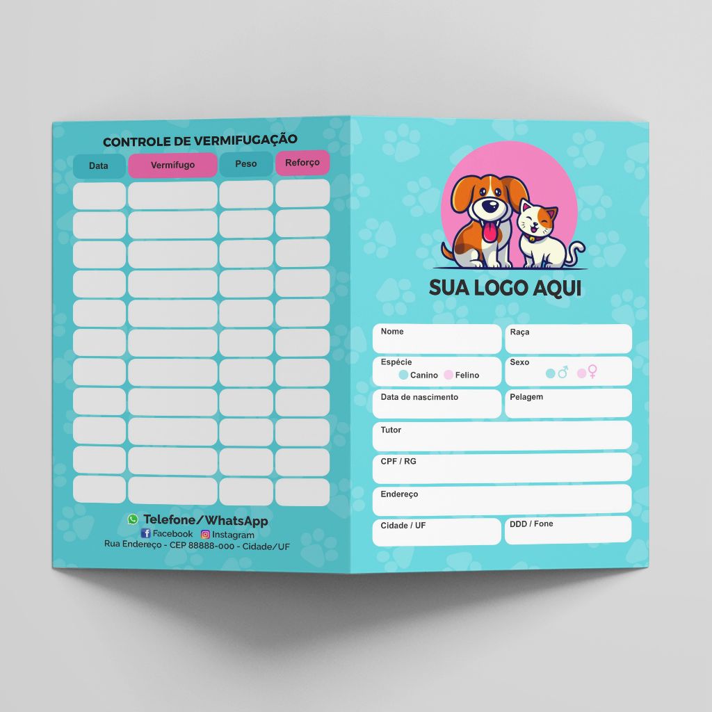 Carteira de Vacina Pet / Veterinária / Petshop - Personalizado