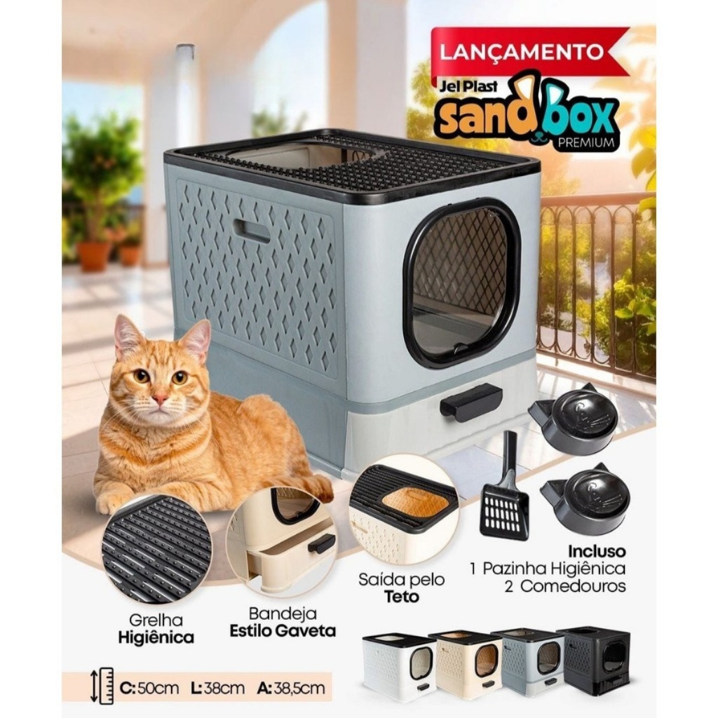 Caixa de Areia Grande Fechada para Gatos Cat Pet Quadrada Funda Alta ...