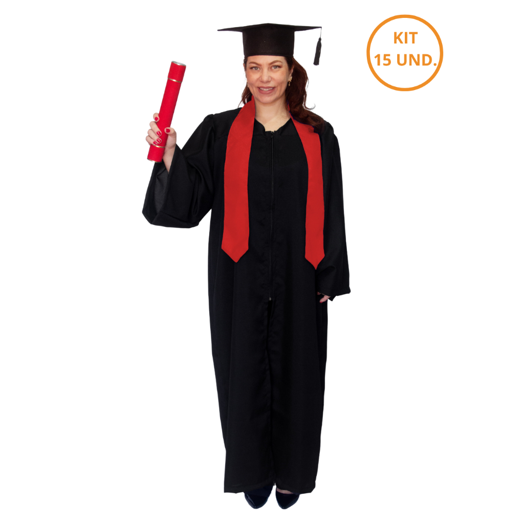 Kit 15 Becas De Formatura Americana Com Capelo Faixa E Canudo Completa ...
