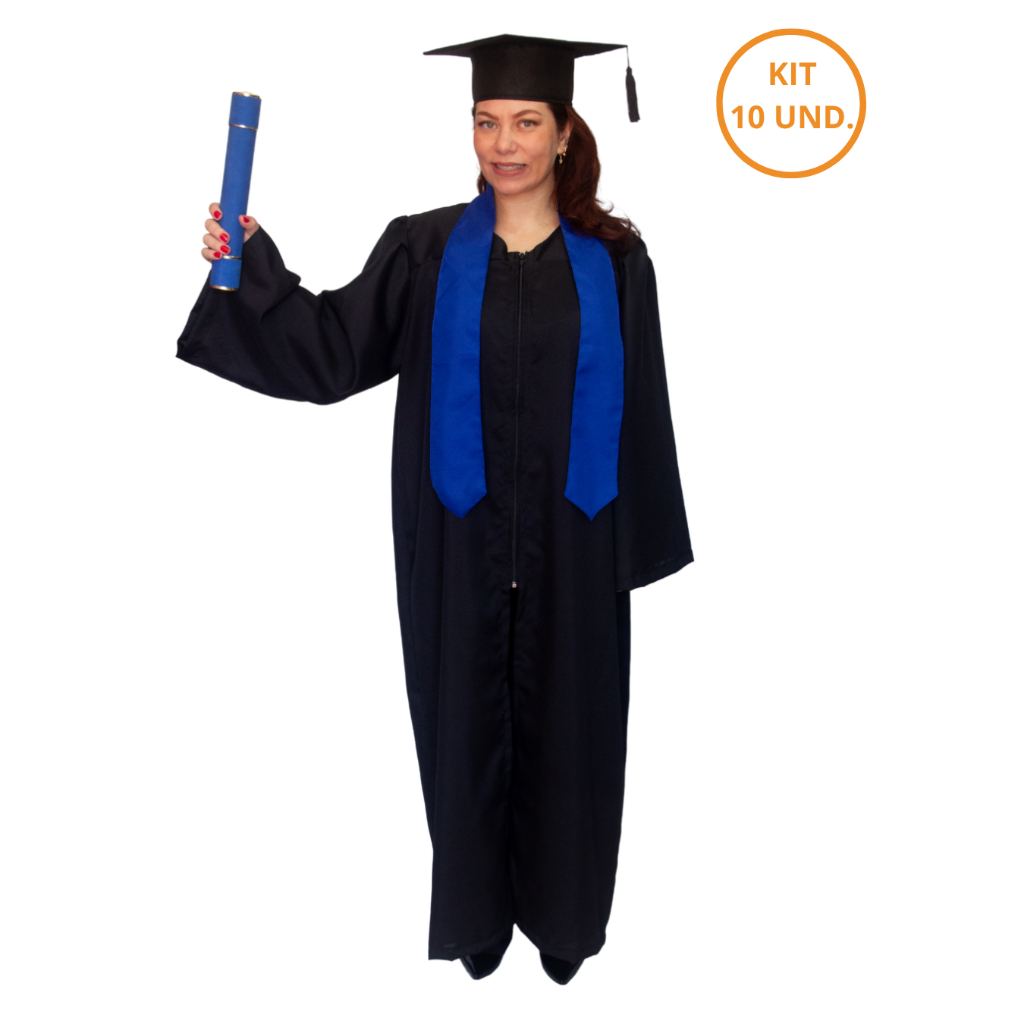 Kit 10 Becas De Formatura Americana Com Capelo Faixa E Canudo Completas ...