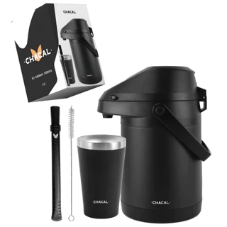 Kit Terere Chacal Garrafa Térmica 2,5L Cuia 200ml Bomba Inox Preto - Lançamento