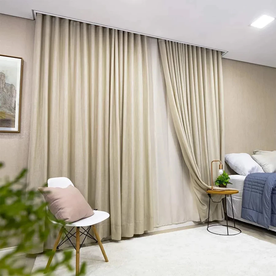Cortina Trilho Suíço Duplo Voil Linho + Forro Blackout 6,00 x 2,30/2,40/2,50/2,60/2,70/2,80 Alto Padrão — foto 4 de 4