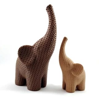 Elefantes Decorativos Efeito Crochê – Design Moderno | Presente Artesanal