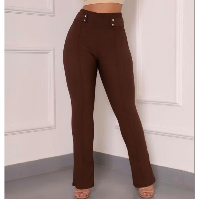 Calça flare feminina boca larga zoe malha pop cintura alta linda e ...