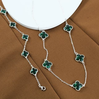 Kit Colar + Pulseira Virginia Trevo Verde Sorte Folheado Prata 925 Jóia Feminino