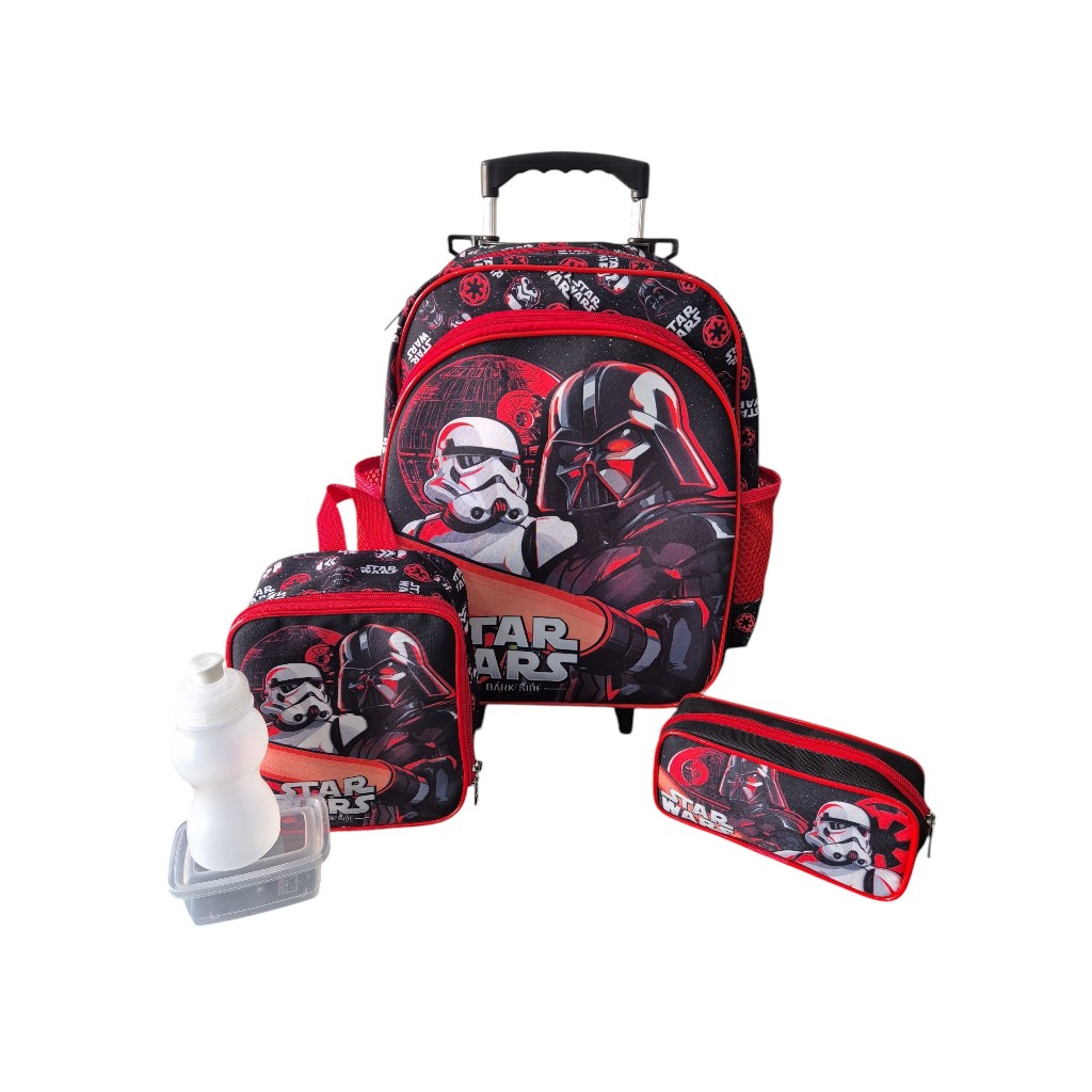Kit Mochila Escolar Darth Vader Star Wars Grande Rodinhas Meninos ...