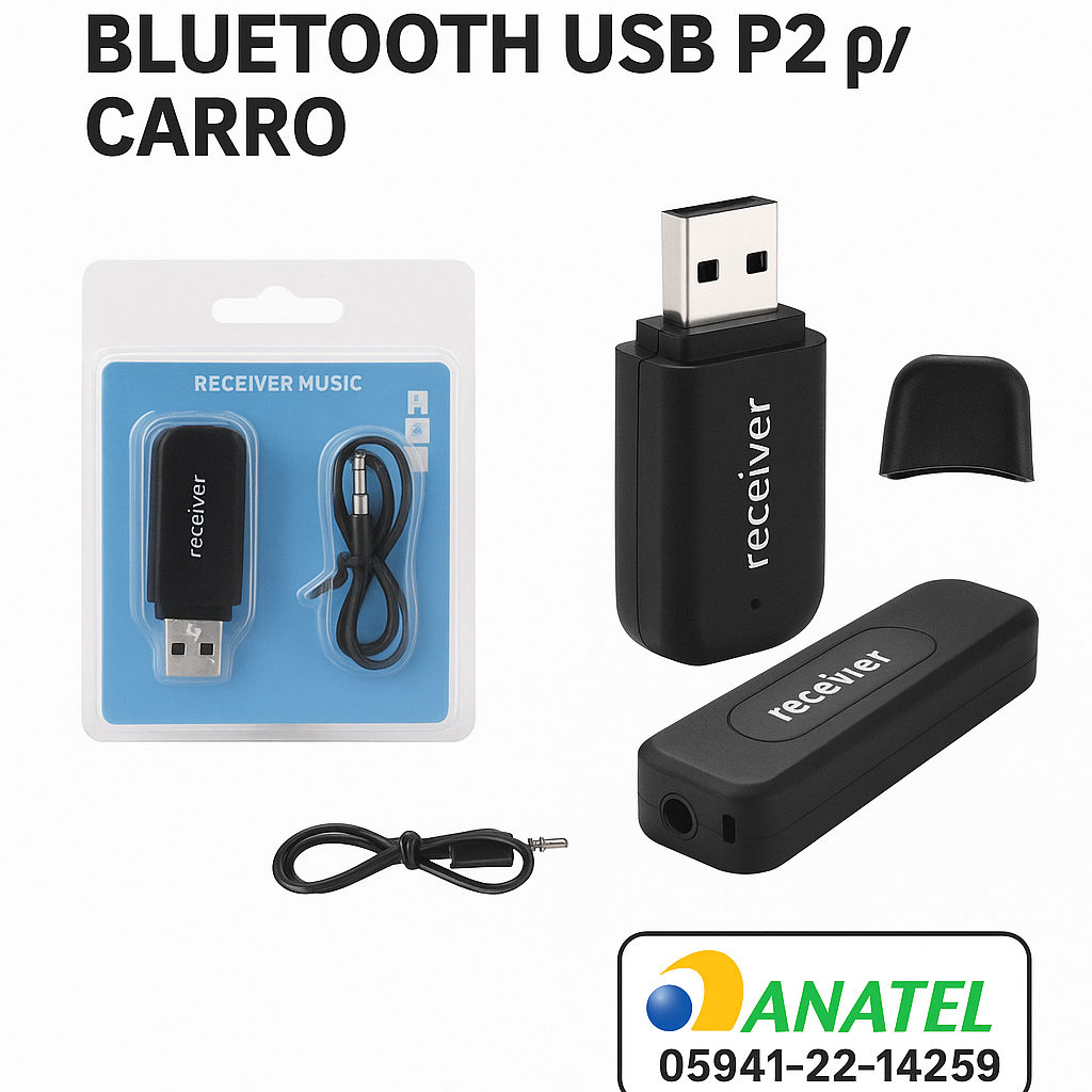 Adaptador Bluetooth USB P2 p/ Carro – Homologado Anatel – Som via ...