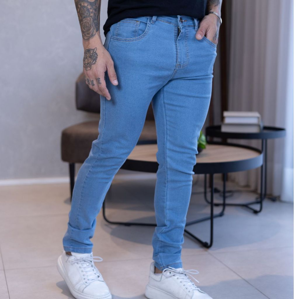 Calça Jeans Masculina Skinny Intermediaria Lisa Modelo Lançamento 2025 ...