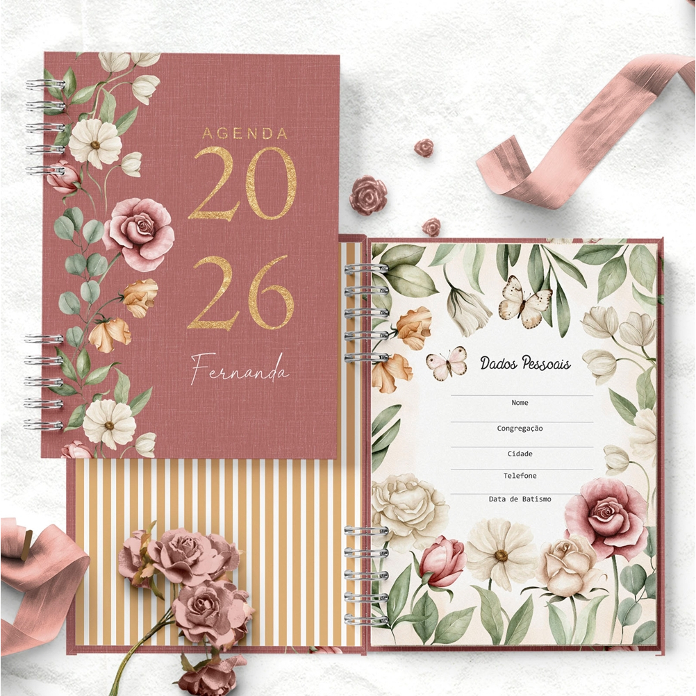 Agenda 2026 DATADA, personalizada COM O NOME DO COMPRADOR, folhas ...