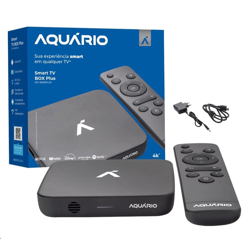 SMART TV BOX STV-3000 PLUS AQUÁRIO – 16GB | 5ª GERAÇÃO | ANDROID 11 | 4K | WI-FI DUAL BAND