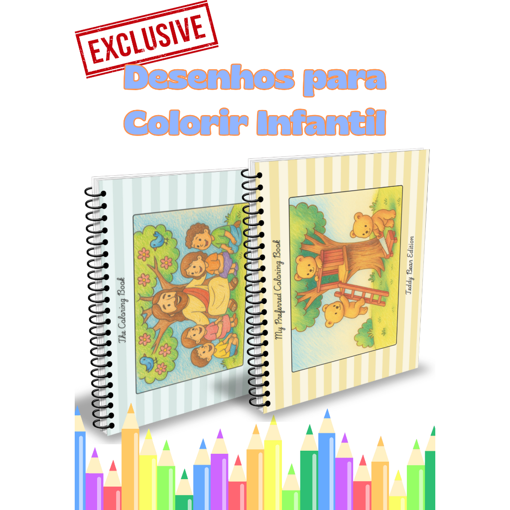 Livro de Colorir Infantil Exclusivo Tamanho A4 Cristão ou Ursinhos ...