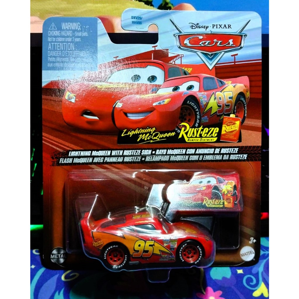 Disney Pixar Carros - Relâmpago McQueen com emblema da Rust-Eze - Disney Cars Lightning McQueen with Rusteze Sign