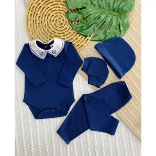 Kit Maternidade RN 4 Peças Malha Premium Algodão – Azul, Vermelho, Verde ou Azul Bebê
