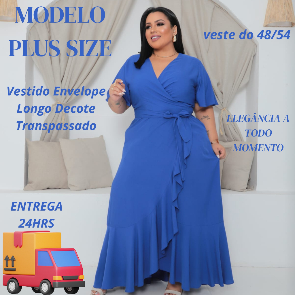 Vestido Feminino Envelope Transpassado Plus Size | Shopee Brasil