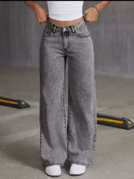 Calça jeans feminina wide leg marmorizada premium