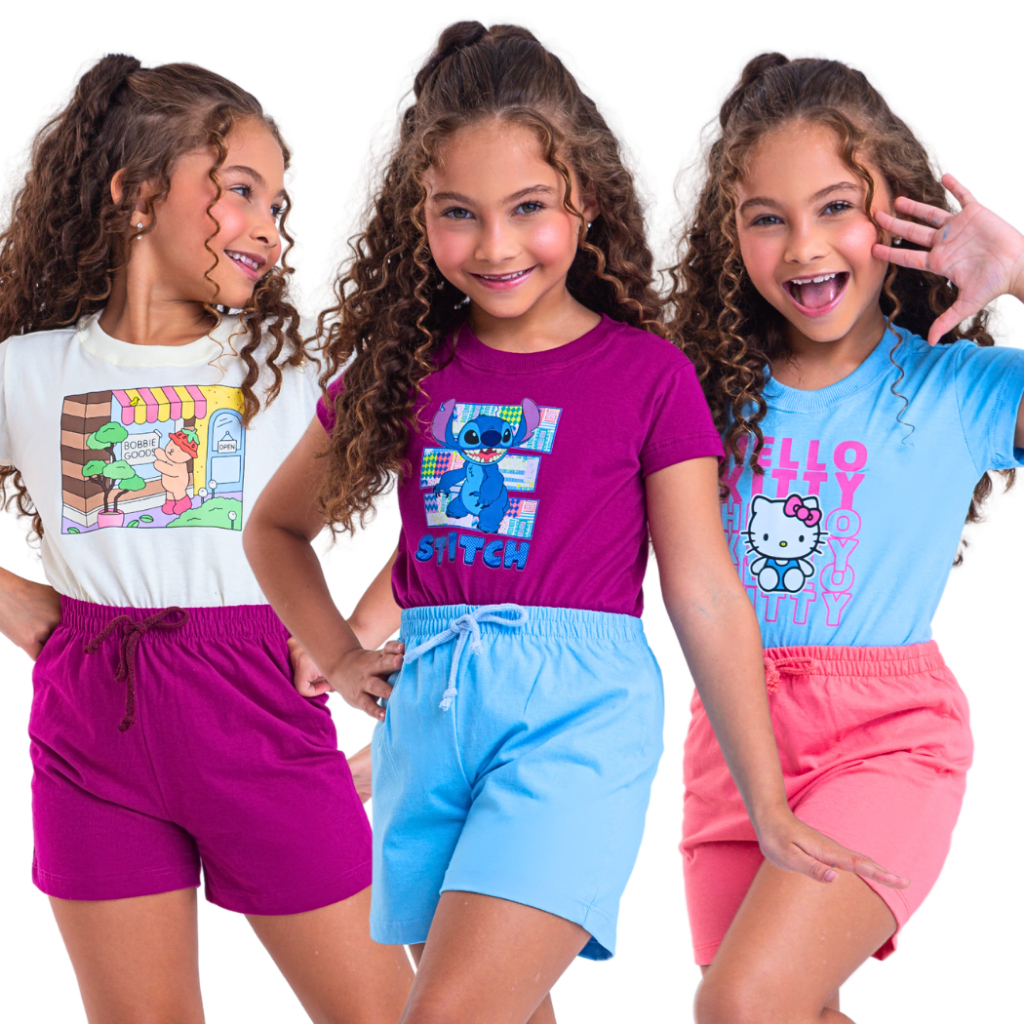 Conjunto Infantil Menina 1 ao 12 Kit 2 ou 4 Peças Verão Roupa Feminina Criança Roupa Pronta Entrega
