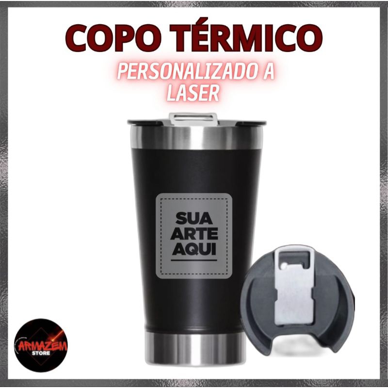 Copo Térmico Personalizado com Seu Nome Time Desenho - 473ML com Tampa e Abridor - Preto