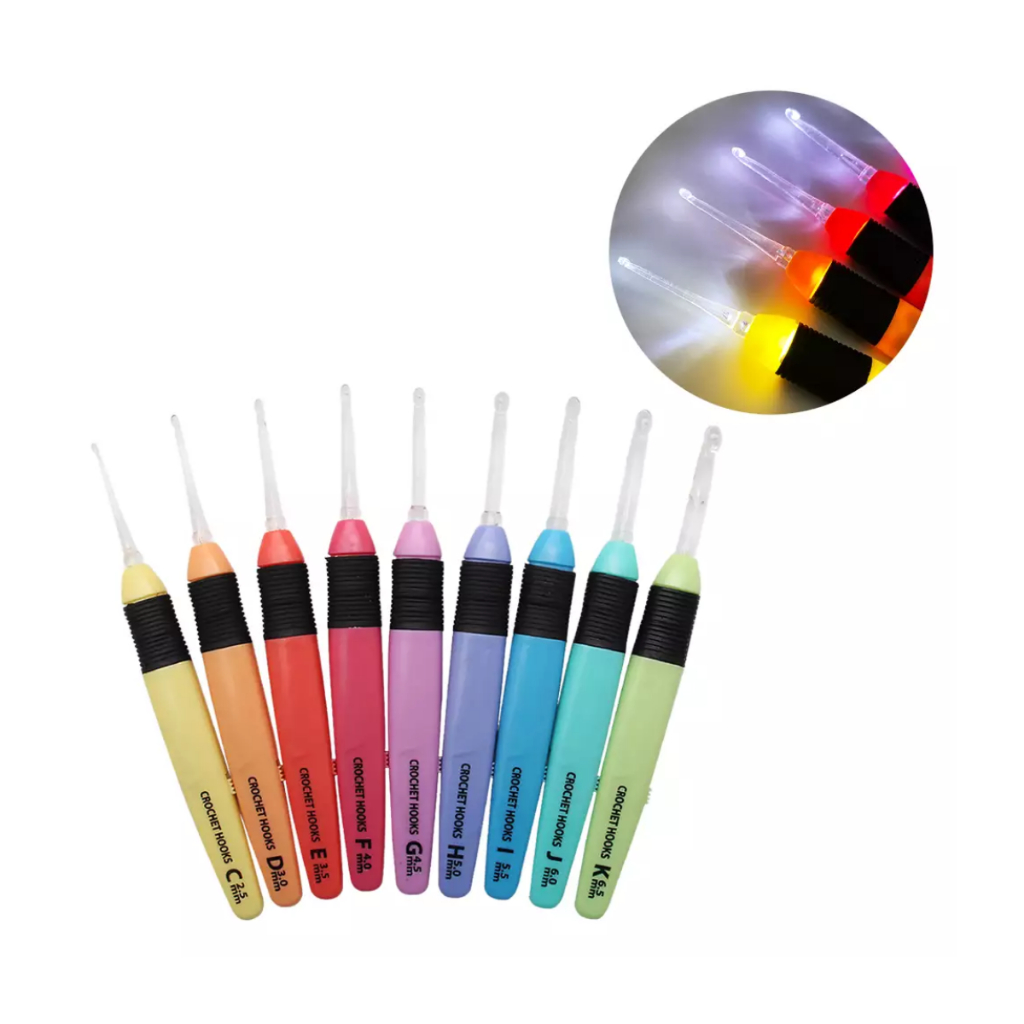 Kit 9 Agulhas de Crochê com LED Recarregável – Luz Embutida para ...