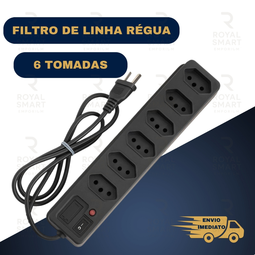 Filtro de linha Régua 6, 5 e 3 extensão estencao elétrica de tomada com fusível 10A 110 e 220V