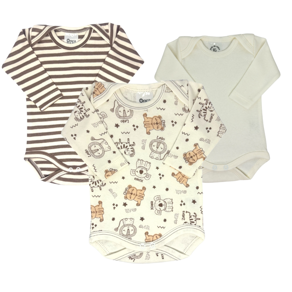 Kit Body Bebê Estampado Safári Listrado Ursinho 100% Algodão Hipoalergênico Premium Maternidade | Shopee Brasil