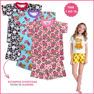 Kit 6 Peças Pijama Infantil Menina Verão 3 Camiseta e 3 Short Roupa Infantil em Algodão  1 ao 16 em Oferta na Shopee