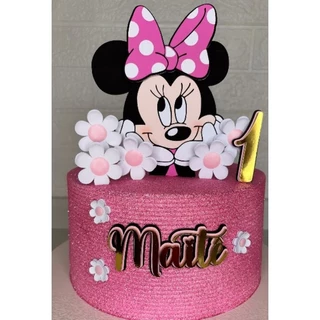 Topo de bolo 3D Minnie Rosa aniversário kit festa só um bolinho