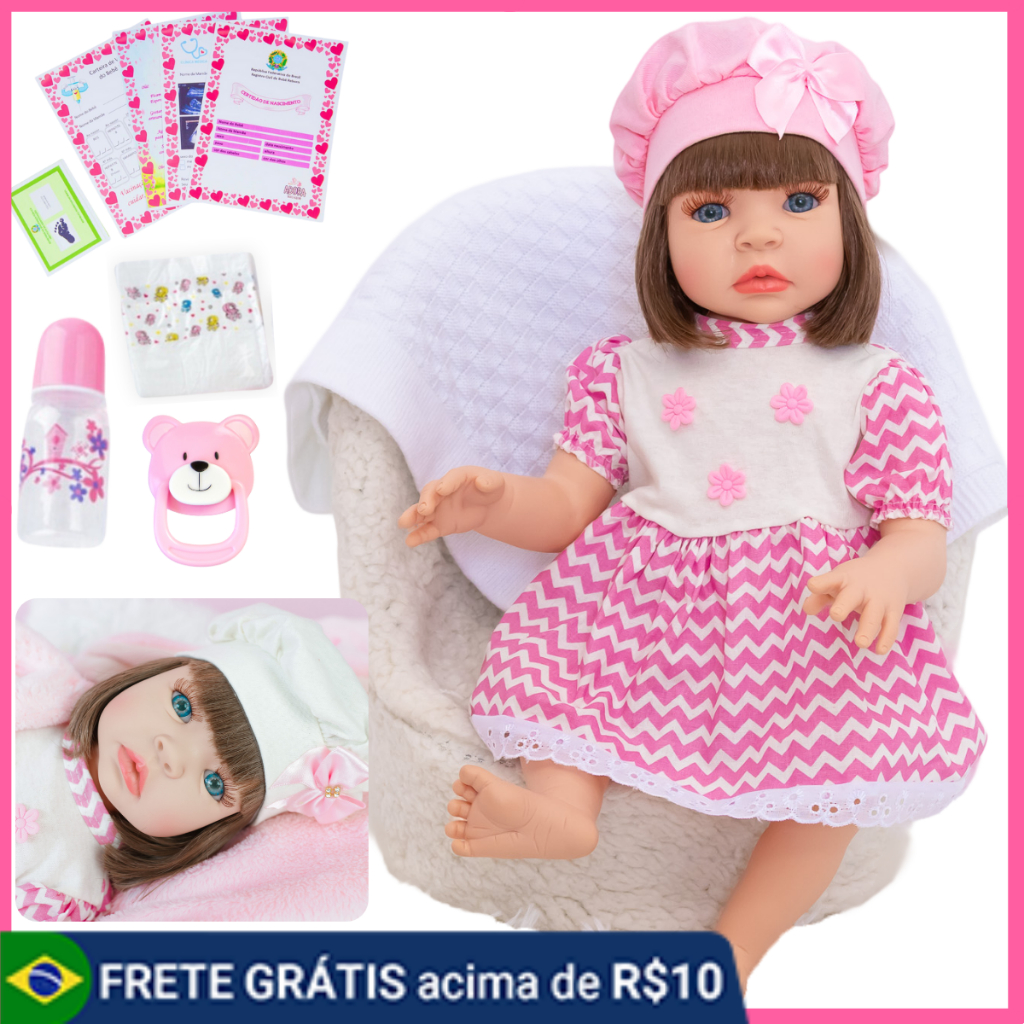 Bebê Reborn Menino Silicone Corpo Pintado Realista Original 48cm Olho Azul