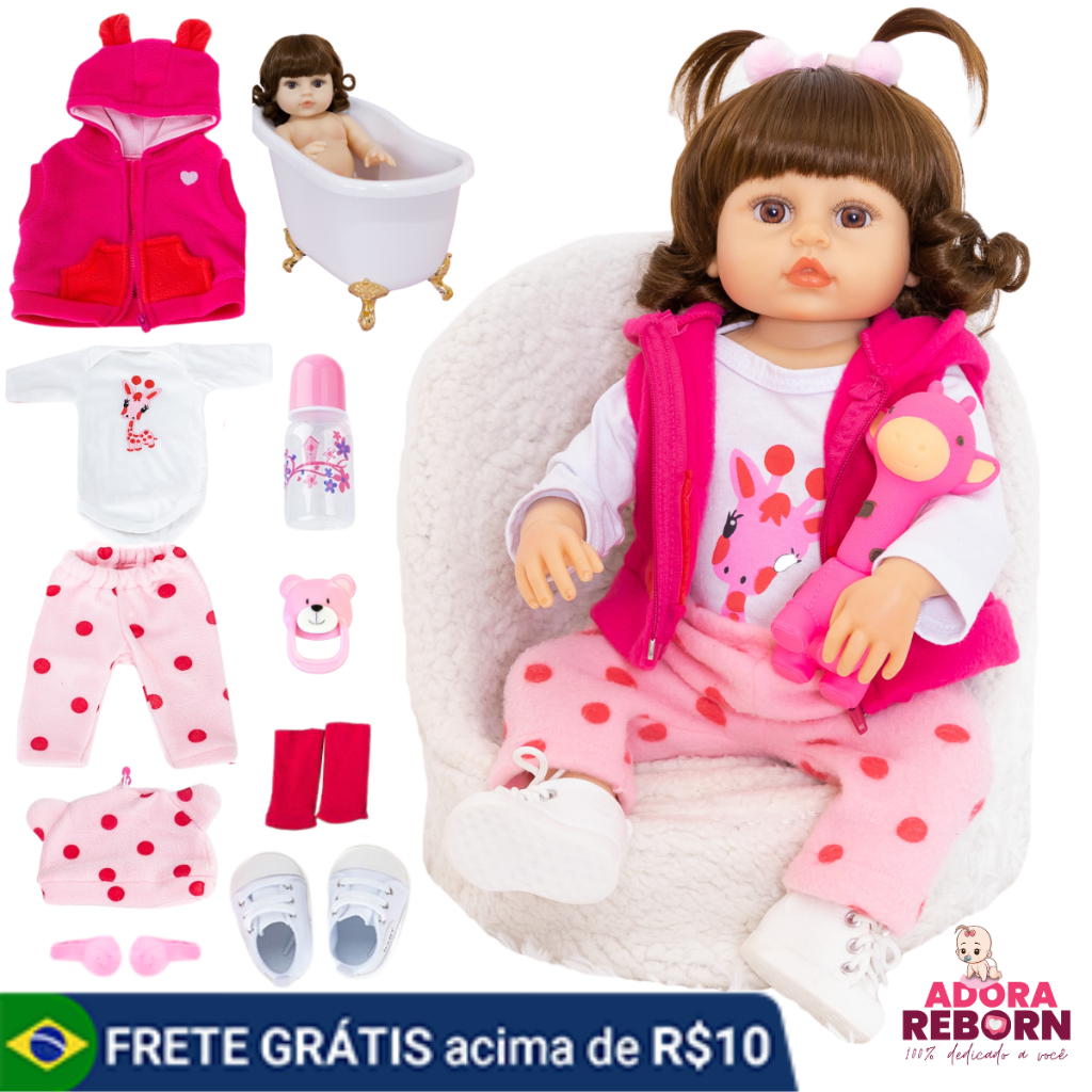 Boneca Reborn Rosa, bebê reborn menina, vestido rosa, realista