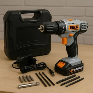 Furadeira e Parafusadeira à Bateria 12V com Maleta  + 13 Acessórios FP12X  - NKF