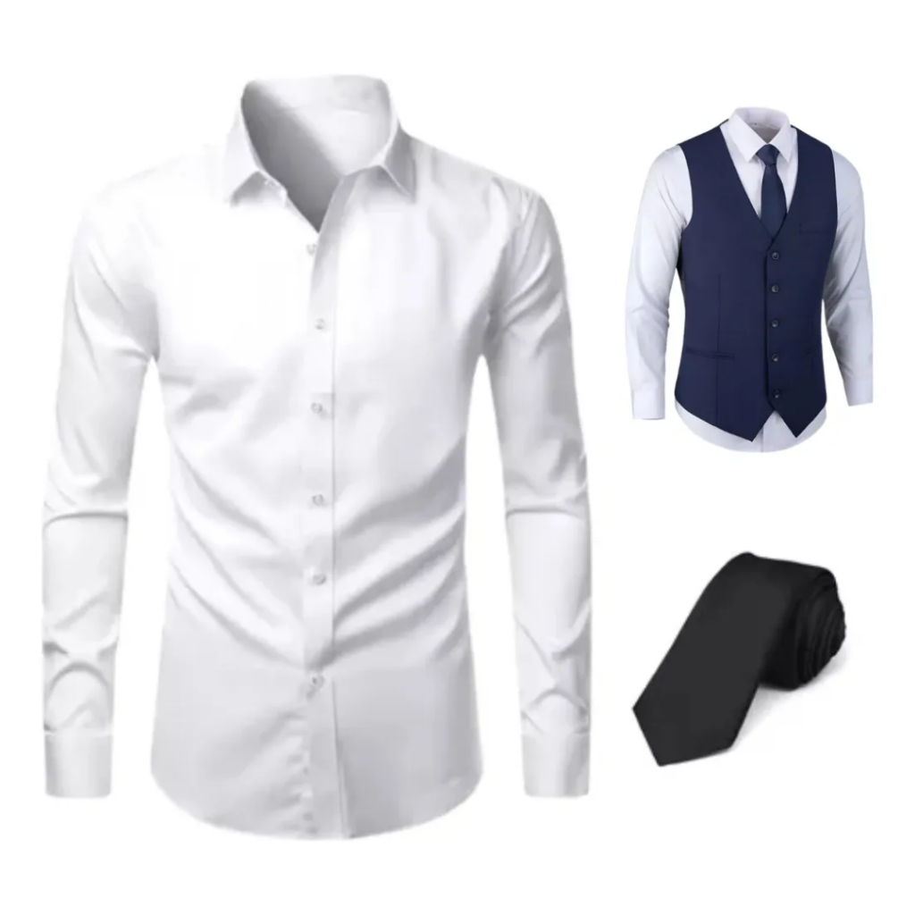 Kit Garçom C/ Camisa Branca + Colete Luxo + Gravata Slim - Promoção