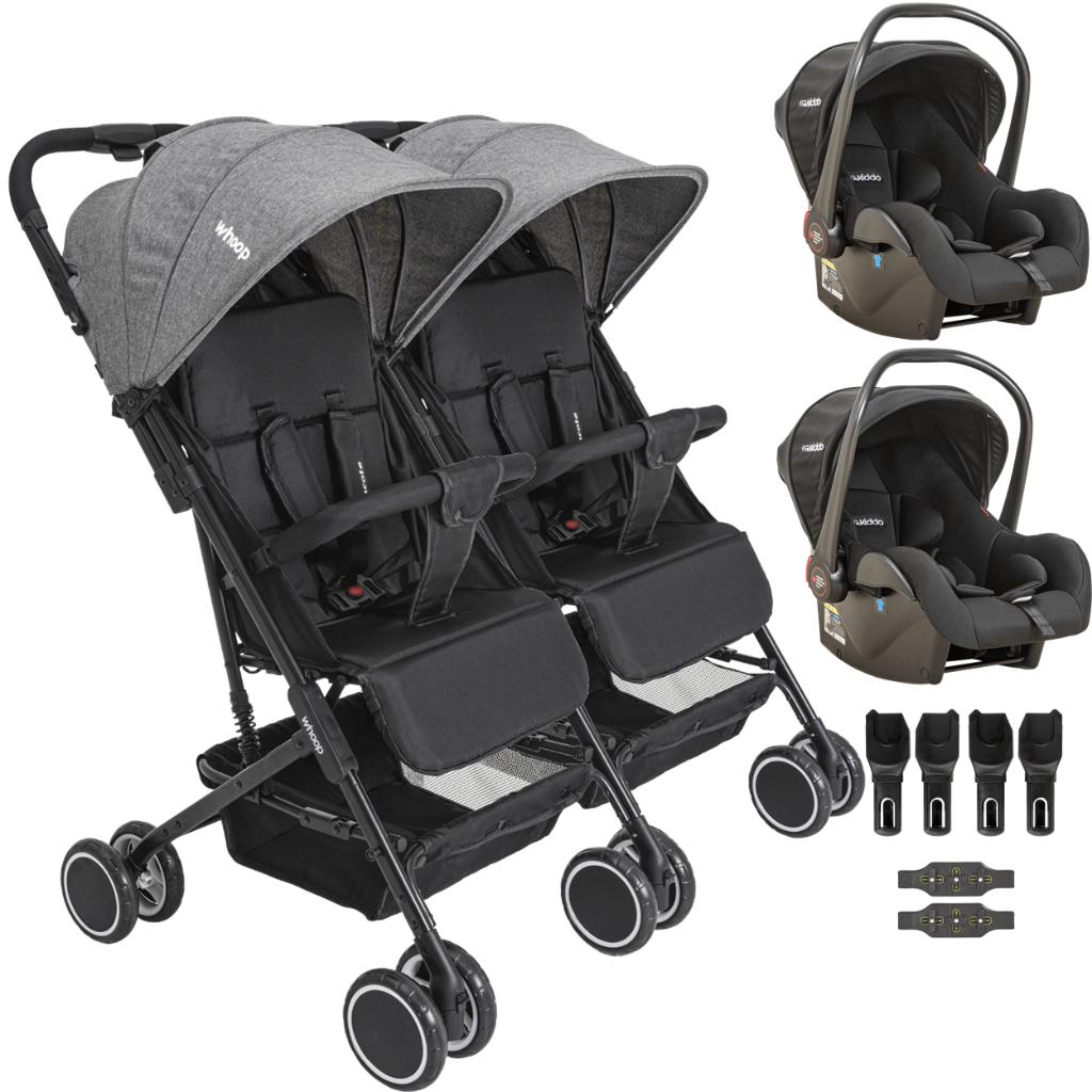 Carrinho Kiddo para Gemeos com 2 Bebe Conforto Mascote Grafite | Shopee ...