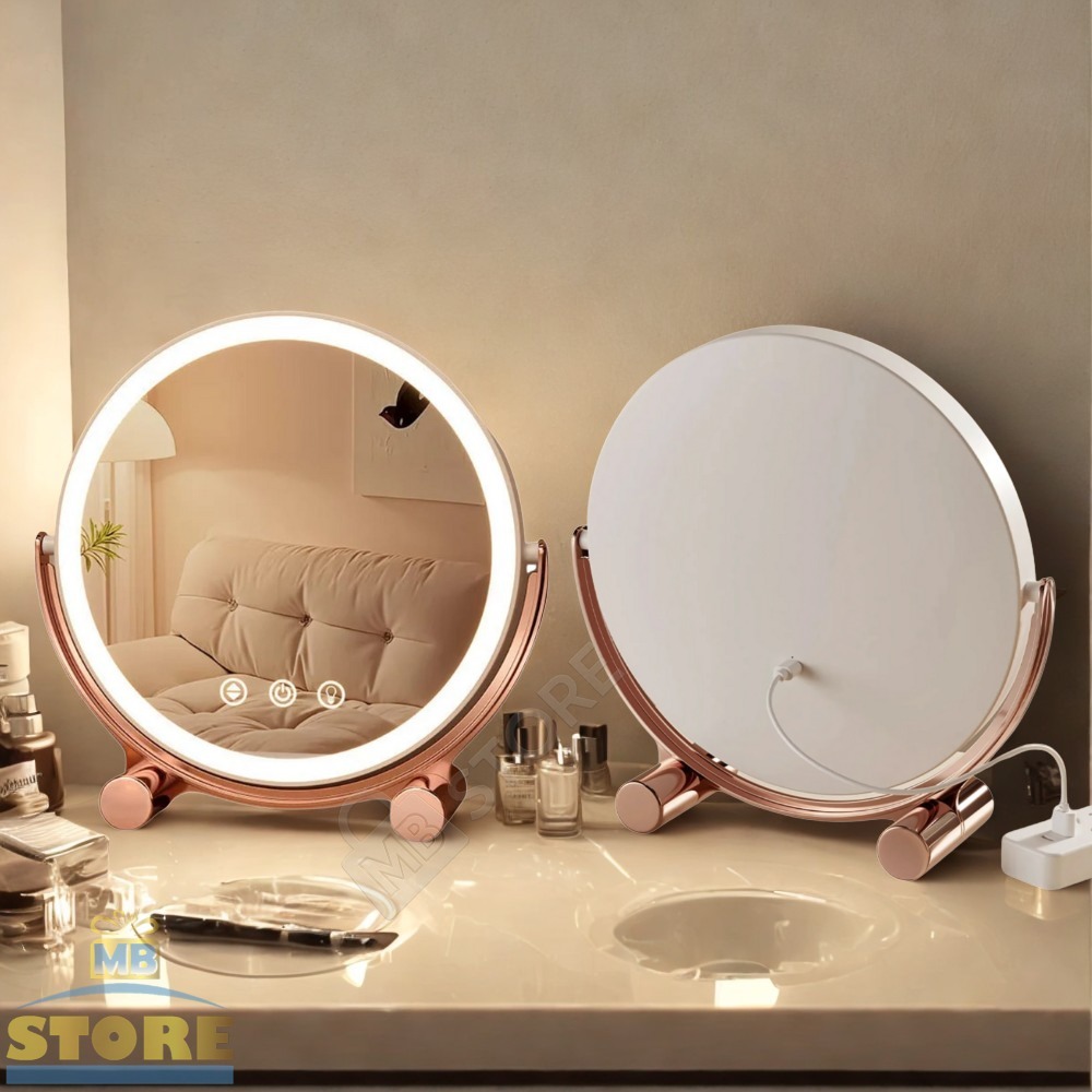 Espelho de Mesa Luzes LED em 3 Cores Recarregável Luxuoso p/ Maquiagem ...