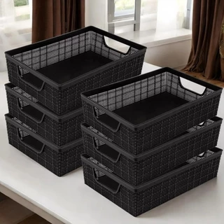 Kit 6 Cesto Organizador Plástico com Design Juta Multiuso Cozinha Banheiro Lavanderia Resistente