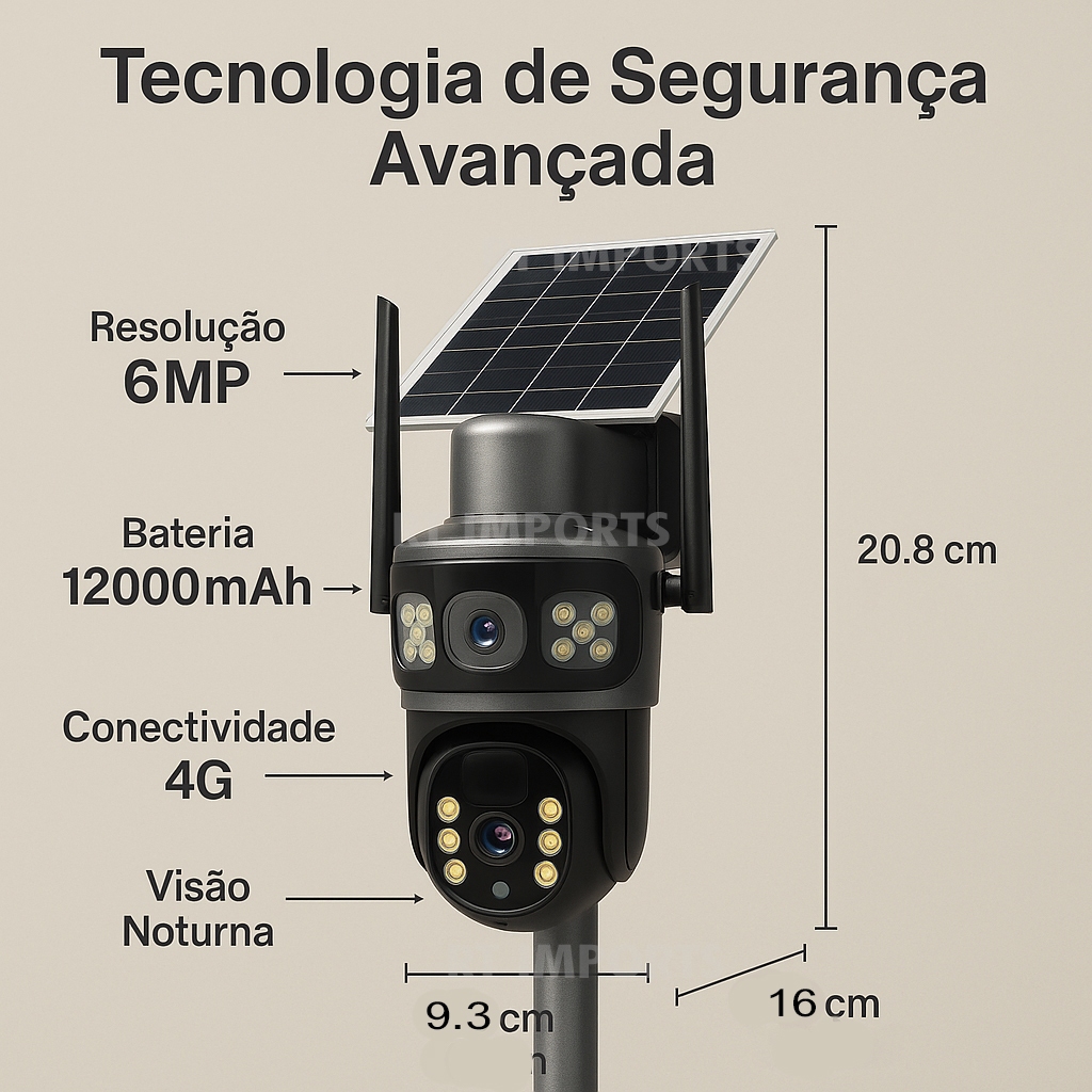 Camera Segurança Solar 4G Full HD Chip Celular 10x Zoom Bateria