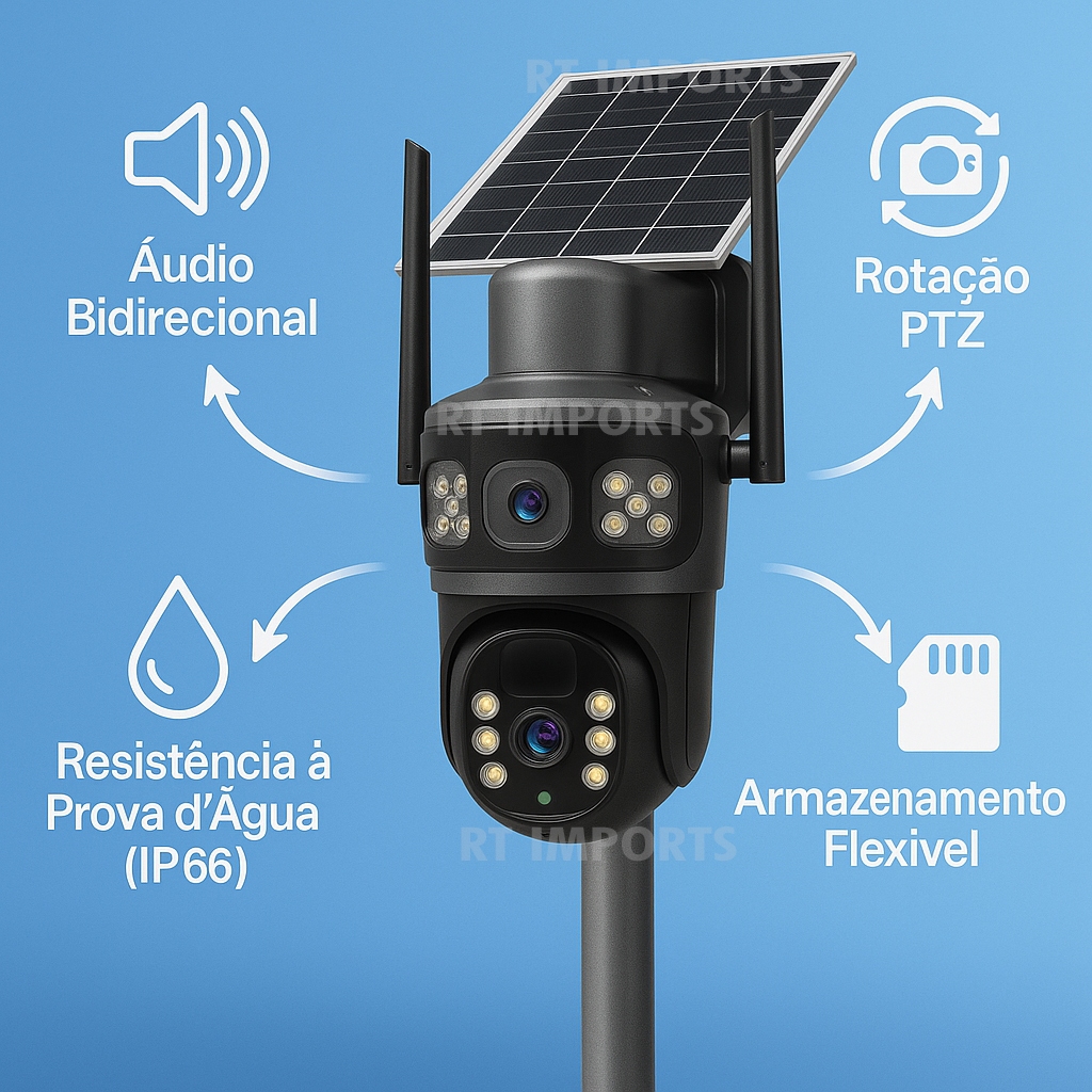 Camera Segurança Solar 4G Full HD Chip Celular 10x Zoom Bateria