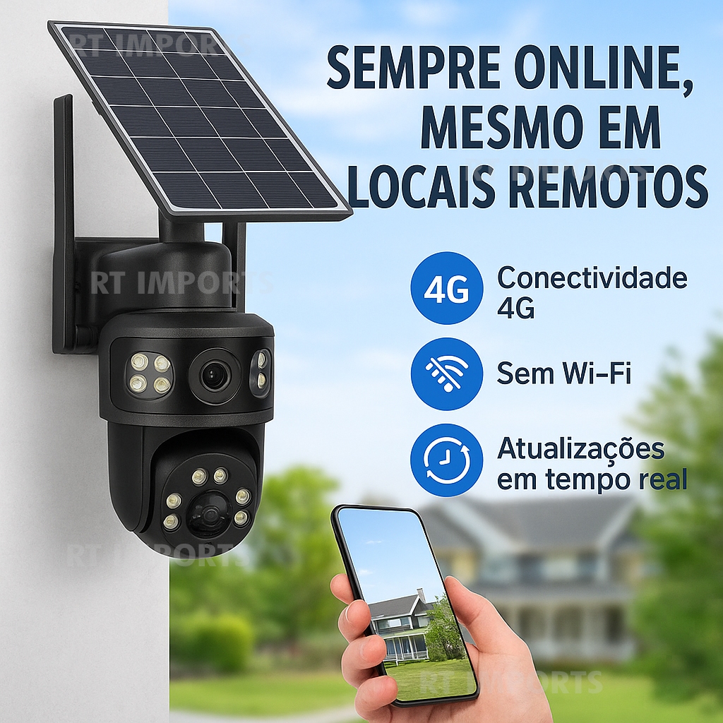 Camera Segurança Solar 4G Full HD Chip Celular 10x Zoom Bateria