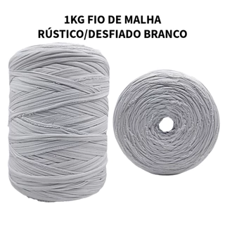 1Kg Fio de Malha Residual Rustic Branco - Fio Desfiado Arrepiado Trabalhos Rústicos Crochê Tapete Bolsa Promoção Barato