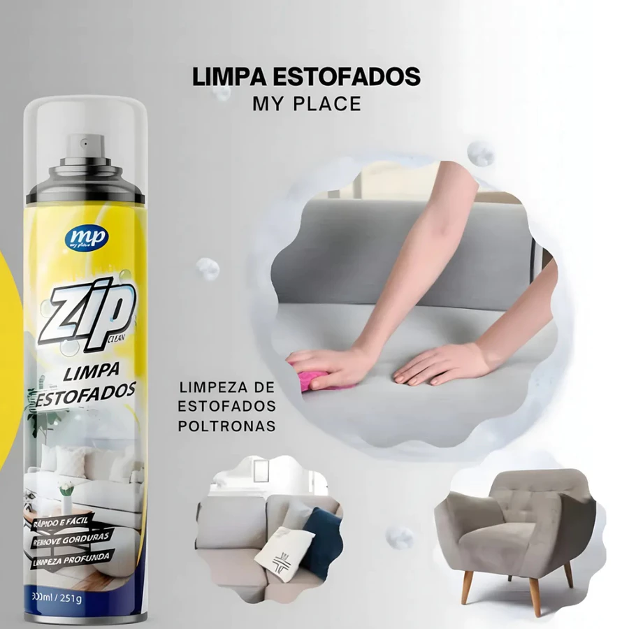 Espuma Spray Limpa Estofados Higienizador a Seco Zip – Remove Sujeiras Sem Esforço